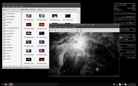 Crunchbang Statler, showing Thunar file manager and Viewnior image viewer
