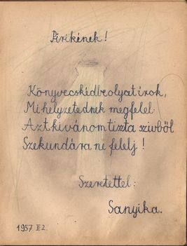 Emlékkönyvi beírás 1957-ből, Kónyban