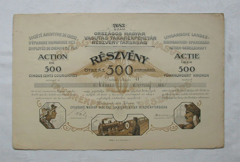 országos magyar vasutas takarékpénztár rt 500 korona 1911