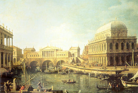 Canaletto, Capriccio con progetto di ponte ed edifici palladiani, 1742 - 1744
