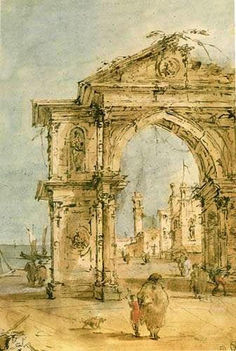 Francesco Guardi, Arco di trionfo sulla laguna, 1770 ca