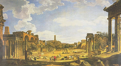 Giovanni Paolo Pannini, Veduta dal foro romano dal Campidoglio, 1749