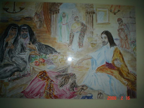 A bűnös nő  megkeni Jézus lábát /akvarell/