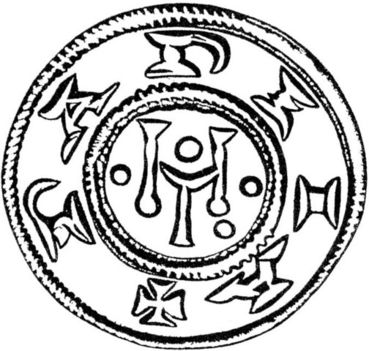 XII. századi ezüstdénár a hun-magyar-bolgár uralkodócsalád közös nemzetségjelével