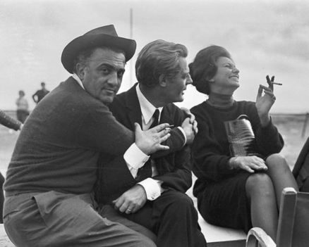 Federico Fellini, Marcello Mastroiani, Sophia Loren