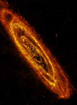 Az Androméda galaxis képe a távoli infravörös tartományban, a Herschel űrtávcső felvételén