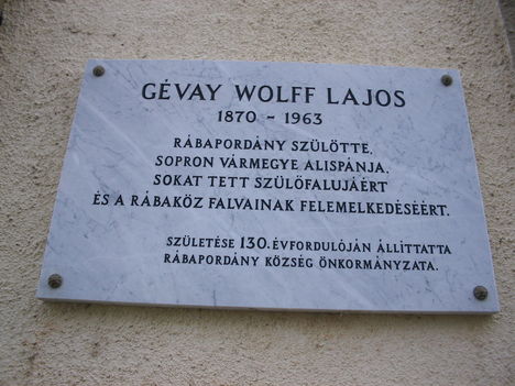 Gévay Wolff Lajos emléktábla