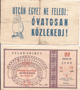 1954. magyar - angol belépöjegy