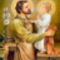 Szent József, fiával, Jézussal - mellettük a liliom, a szüzi tisztaság attribútuma