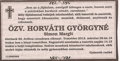 Horváth Györgyné gyászjelentése