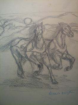 Kormos Brigitta , vágtató lovak grafika