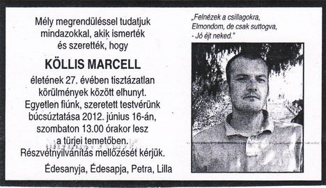 Köllis Marcell gyászjelentése
