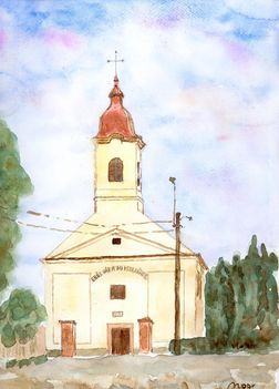 Farád, evangélikus templom, akvarell