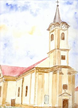 Farád, katolikus templom, akvarell