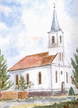 Sobor, ev. templom, akvarell
