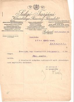 Bőhm Mihály Salgótarjáni Kőszénbánya Részvény Társulat 1944