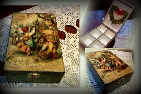 Decoupage - karácsonyi vintage tea doboz