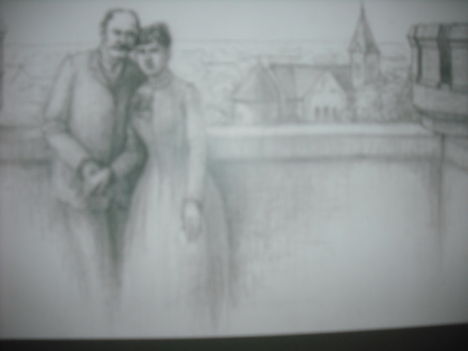 Rónay Jenő és felesége a kastély tornyán
