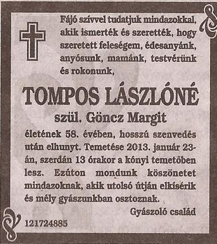 Tompos Lászlóné gyászjelentése
