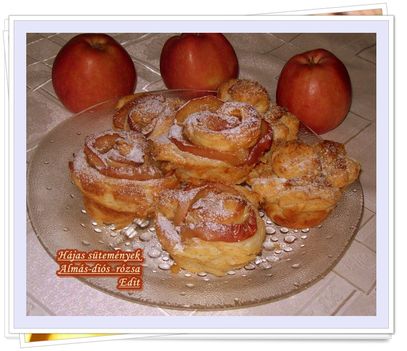 Hájas sütemények,almás -diós rózsa