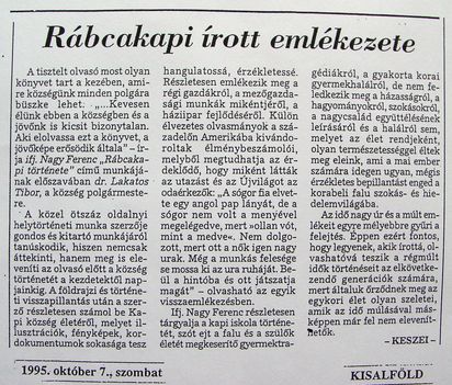 Rábcakapi írott emlékezete, 1995. 10