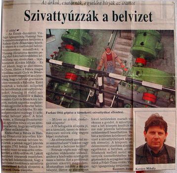 Szivattyúzzák a belvizet. Kisalföld, 1999.03