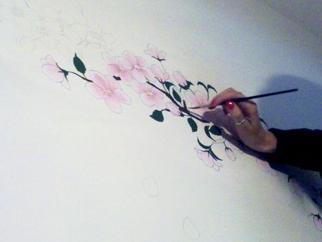 cseresznyevirág, festés, fal, dekorálás 2