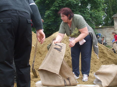 Árvízi védekezés Gönyűn 2013.06.05. délelőtt 20