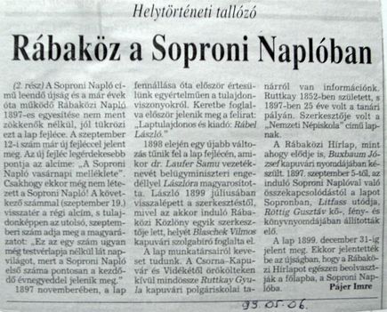Rábaköz a Soproni Naplóban. Kisalföld, 1999.05.06.