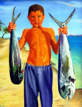 ifjú horgász - olajfestmény