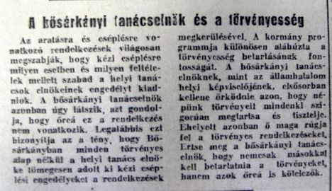 Bősárkányi tanácselnök, Győr-Sopronmegyei Hírlap, 1953.07.11.3.o.