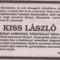 Kiss László gyászjelentése