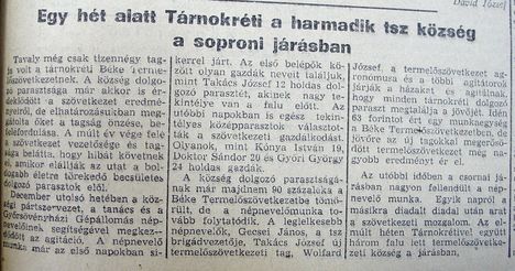 Tárnokréti a harmadik tsz. Győr-Sopronmegyei hírlap, 1956.01.22. 5.o.