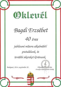 Bagdi Erzsébet  oklevél