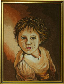 Síró kisfiú, varrta Lehner Ella gobelinfestő