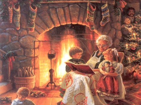 ősz hajú asszony unokákkal karácsonykor