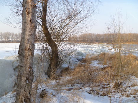 Dunakiliti fenékküszöb felvíz, jeges állapotok, jégtorlasz, 2012. február 08.-án