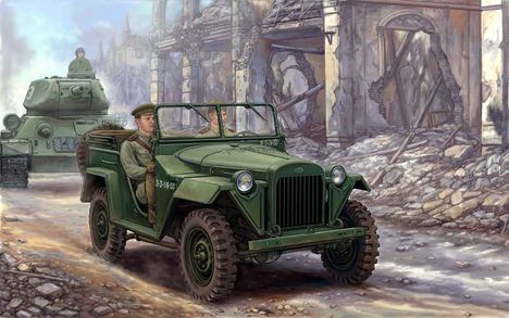GAZ-67 B, csapajev - T34-85 tank