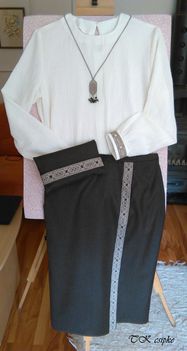 Egy mai öltözet vertcsipkével: szokny, blúz, táska, nyakék