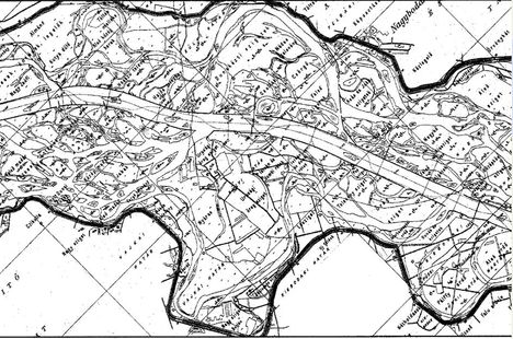 Duna folyam Kisbodak és Nagybodak  között 1911-ben készült térképen
