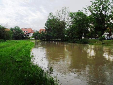 Lajta folyó a torkolata felett egy kisebb árhullámnál, 2015. május 25.-én
