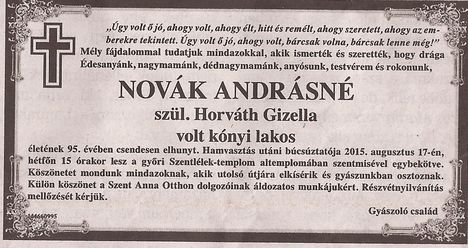 Novák Andrásné gyászjelentése