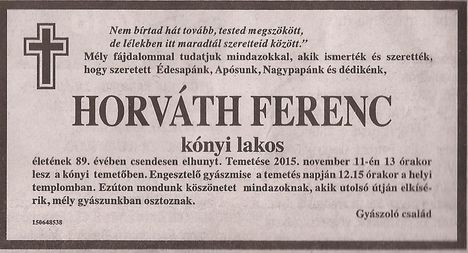 Horváth Ferenc gyászjelentése
