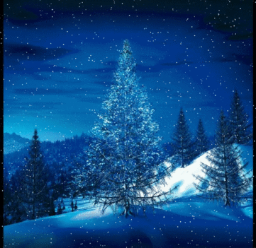 Whinter snow scene with snow falling on Trees-gif