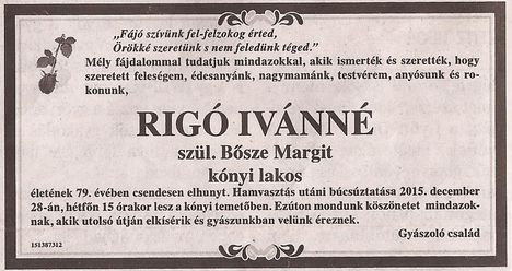 Rigó Ivánné gyászjelentése