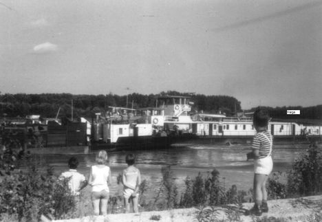 Teherhajók a Duna folyam főmedrében a Duna Szigetközi szakaszán az 1960-as években