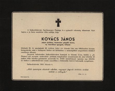 Gyászjelentő: Kovács János