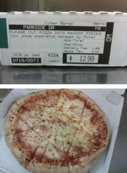 Speciális kérés,vágják a pizzát véletlenszerű darabokra!