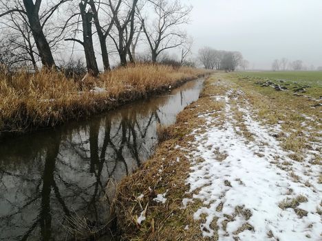 Zsejkei csatorna a mentett oldali vízpótlórendszer részeként kap vízpótlást, Lipót 2019.01.25.-én 3