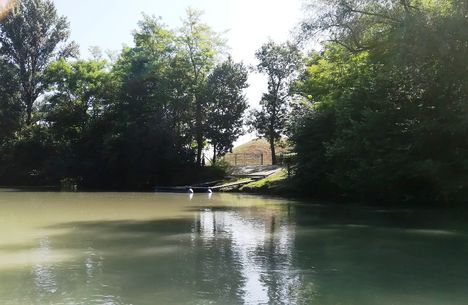 Feketeerdei ivóvízbázis melletti kikötő a Mosoni-Duna mellett, Feketeerdő 2019. július 04.-én